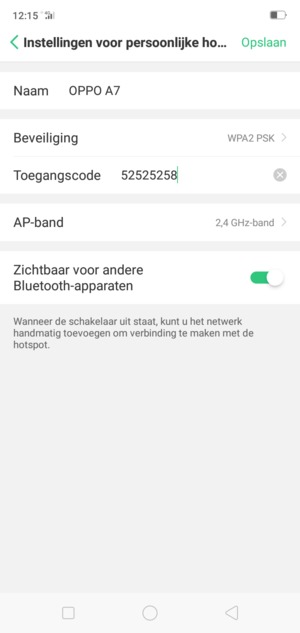 Voer een wachtwoord van een WiFi-hotspot in van ten minste 8 tekens en selecteer Opslaan