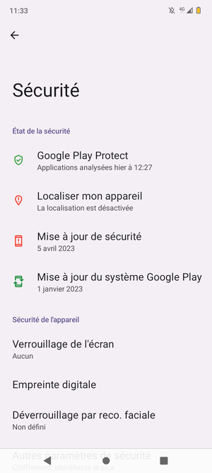 Sélectionnez Verrouillage de l'écran