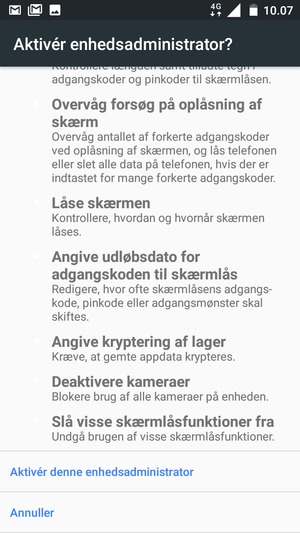 Scroll ned og vælg Aktivér denne enhedsadministrator