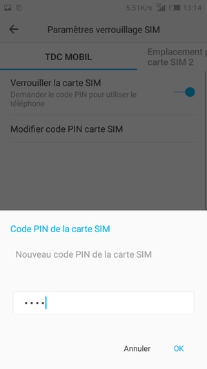Saisissez votre Nouveau code PIN de la carte SIM et sélectionnez OK