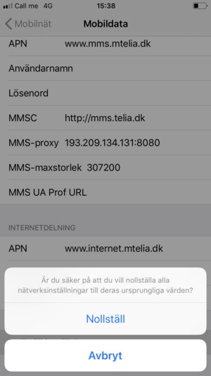 Välj Nollställ