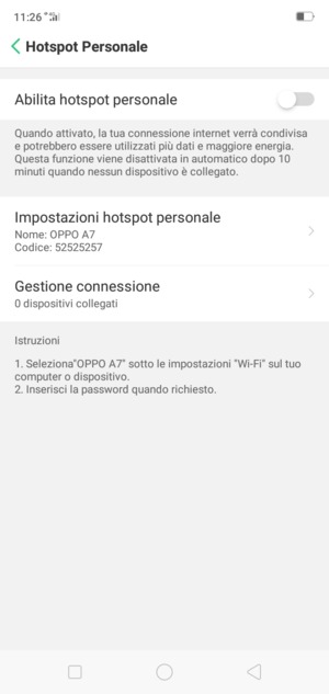Seleziona Impostazioni hotspot personale