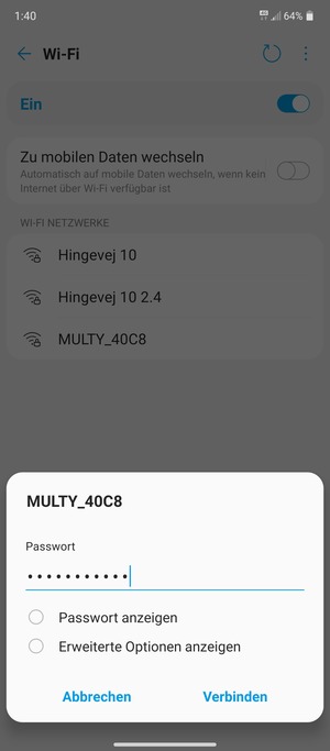 Geben Sie das WLAN-Passwort ein und wählen Sie Verbinden