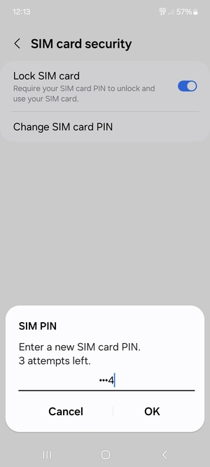 Enter your New SIM card PIN and select OK