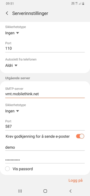 Bla ned og skriv inn utgående serveradresse