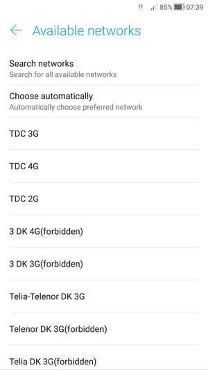 Select a network operator from the list