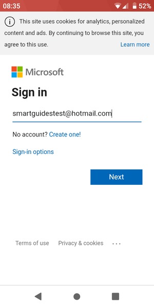 Enter your Hotmail address and select Next