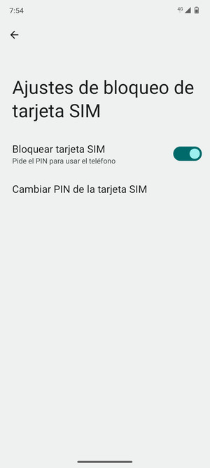 Seleccione  Cambiar PIN de la tarjeta SIM