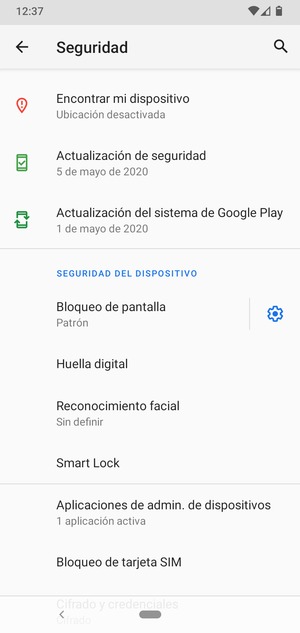 Seleccione Bloqueo de tarjeta SIM