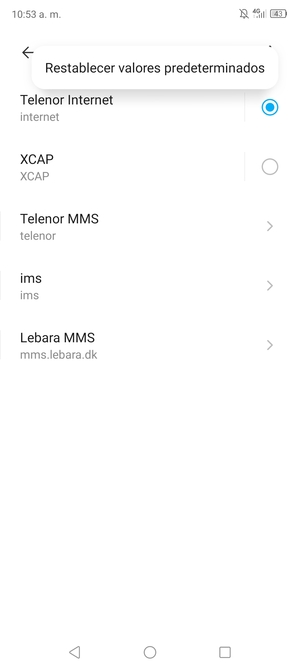 Seleccione Restablecer valores predeterminados