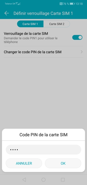 Saisissez votre Ancien code PIN de la carte SIM et sélectionnez OK
