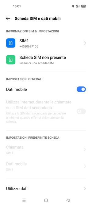 Seleziona SIM1 o SIM2