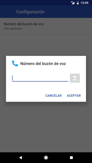Introduzca el Número del buzón de voz y seleccione ACEPTAR