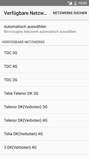 Wählen Sie einen Netzbetreiber von der Liste