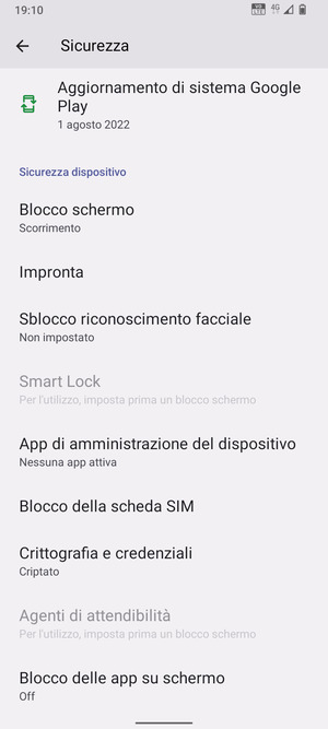 Per cambiare il PIN della scheda SIM, scorri e seleziona Blocco della scheda SIM