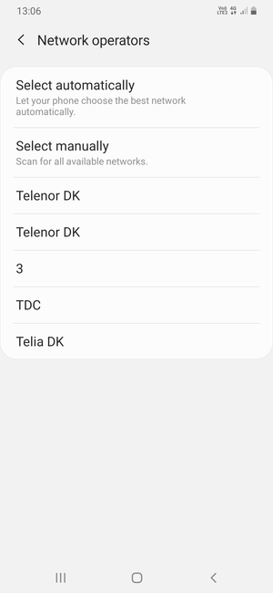 Select a network operator from the list