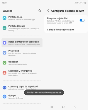 Su PIN de tarjeta SIM ha sido cambiado