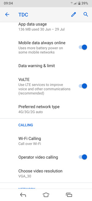 Select Preferred network type