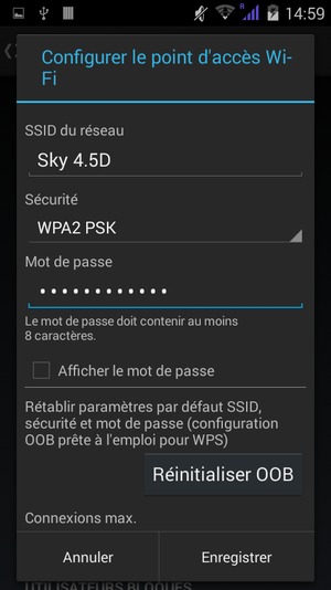 Setup Point d'accès Wi-Fi and select Enregistrer