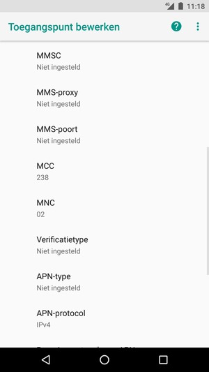 Scroll naar beneden en voer internetgegevens in