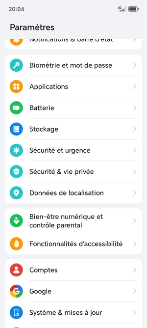 Faites défiler et sélectionnez Sécurité & vie privée