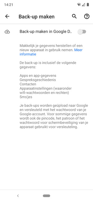 Schakel Back-up maken in Google D.. in