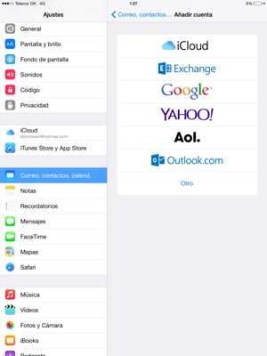 Seleccione Google para Gmail o Outlook.com para Hotmail