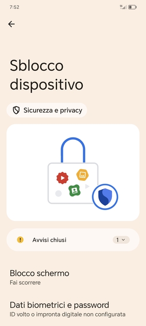 Seleziona Blocco schermo