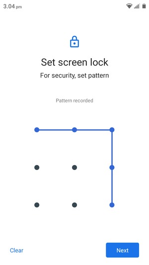 Draw an unlock pattern and select Next