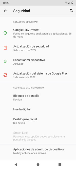Para activar su bloqueo de pantalla, vaya al menú Seguridad y seleccione Bloqueo de pantalla