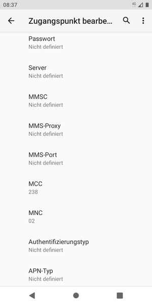 Scrollen Sie nach unten und geben Sie Internetinformationen ein