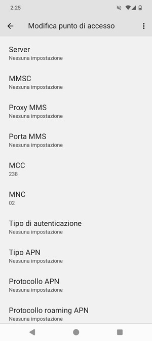 Scorri verso il basso e inserisci le informazioni di internet
