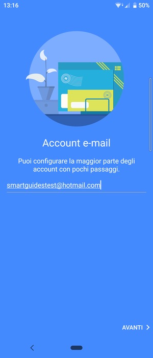 Inserisci il tuo indirizzo Hotmail e seleziona AVANTI