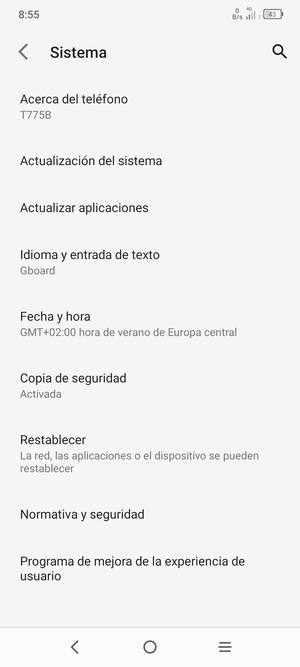 Seleccione Actualización del sistema