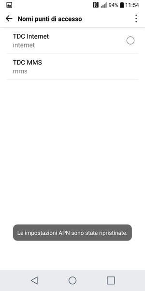 Le impostazioni del tuo telefono saranno ripristinate secondo le impostazioni internet e MMS predefinite
