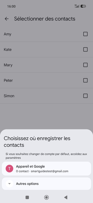 Sélectionnez  Appareil et Google