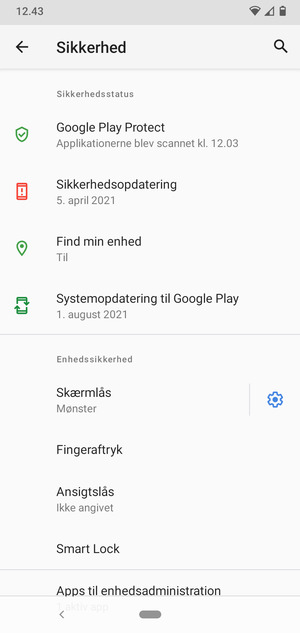 Din telefon er nu sikret med en skærmlås
