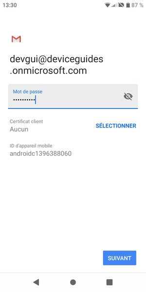 Saisissez votre mot de passe et sélectionnez SUIVANT