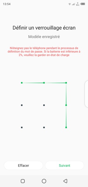 Dessinez un motif de déverrouillage et sélectionnez Suivant