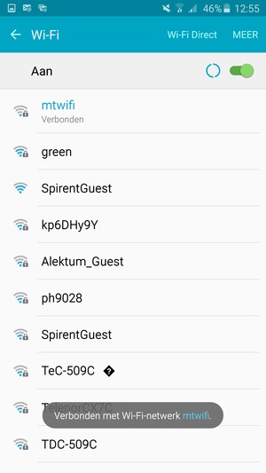 U bent nu verbonden met het WiFi-netwerk