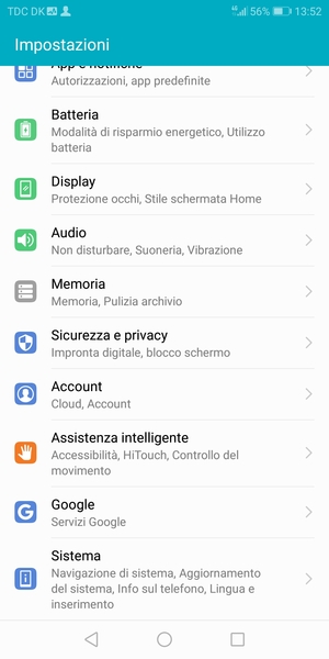 Scorri e seleziona Account