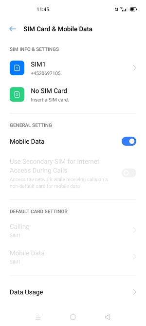 Select SIM1 or SIM2