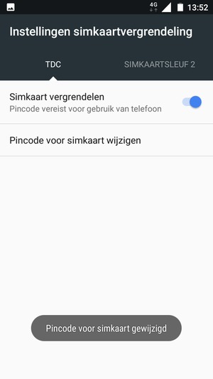 Uw Pincode voor simkaart is gewijzigd