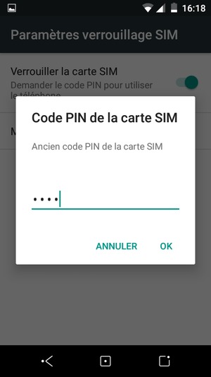 Saisissez votre Ancien code PIN de la carte SIM et sélectionnez OK