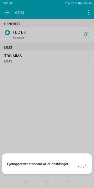 Telefonen din vil tilbakestilles til standard internett-og MMS-innstillinger