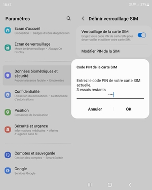 Saisissez votre code PIN de votre carte SIM actuelle et sélectionnez OK