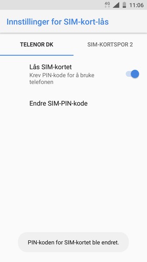 Din PIN-kode for SIM-kort er endret