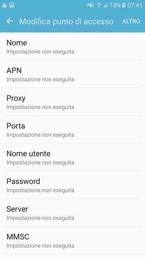Inserisci le informazioni di Internet
