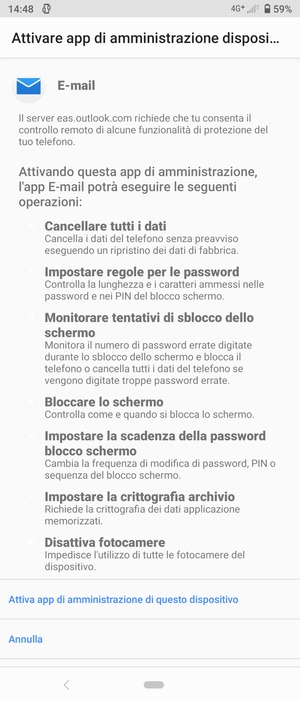 Seleziona Attiva app di amministrazione di questo dispositivo