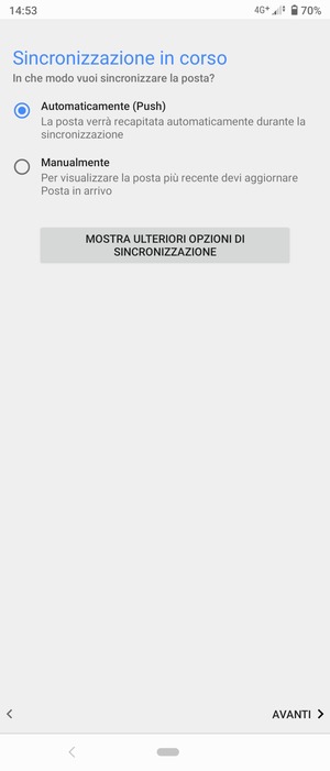Seleziona la tua opzione preferita e poi AVANTI